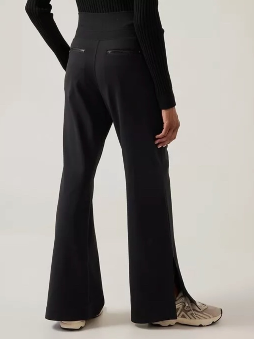 Black high-waist flare pants with side slit - size XS/S